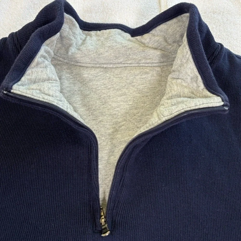 Lands End Quarter Zip‎ Pullover Mens Large Navy Blue Gray Reversible Mock Neck